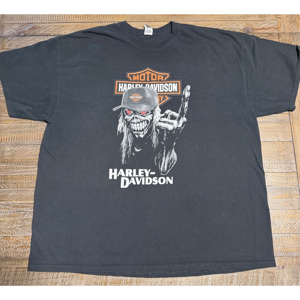Harley-Davidson Graphic T-Shirt Mens 2XL Black Skeleton Biker Tee Preloved